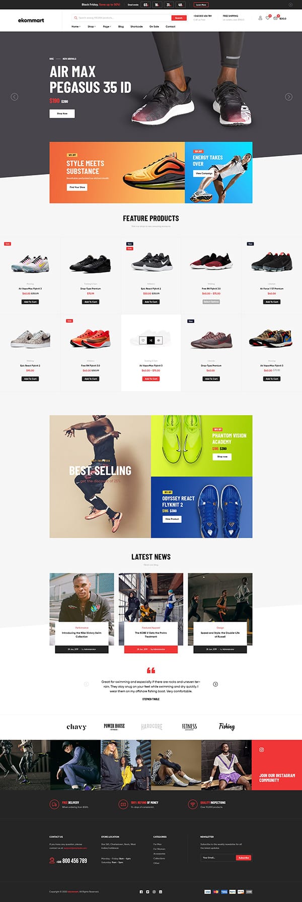 Ekommart WordPress E-commerce theme demo front page display