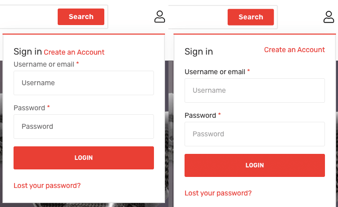 Register link moved to right side of login form top menu dropdown box