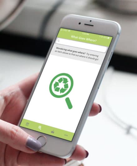 White labeled waste management app's waste sorting search tool