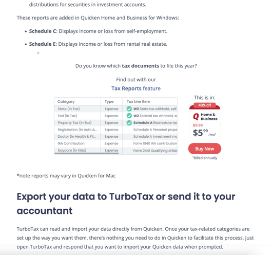 Tax reports animated blog conversion element made based on previous Quicken branding