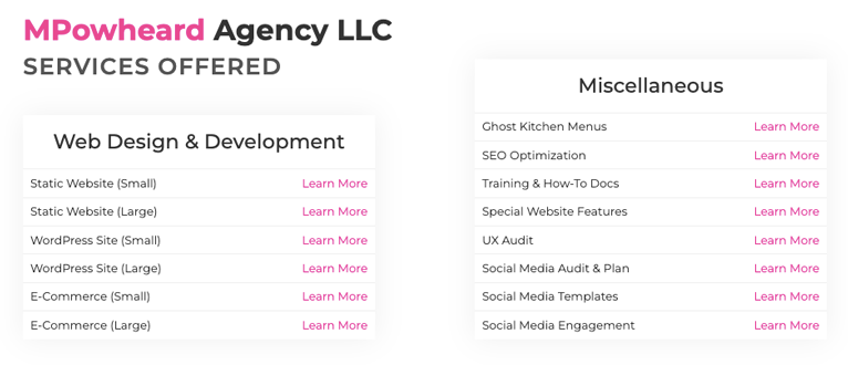 MPowheard agency services offered